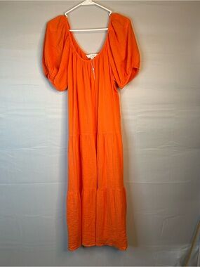 Lilly Pulitzer Zemini Midi Maxi Dress Orange Coral Size Medium 100% Cotton 105